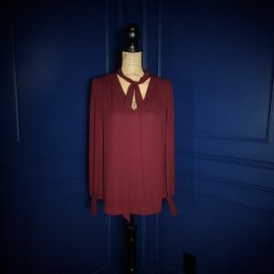 Lauren Ralph Lauren Wine Colored Semi-Sheer Blouse